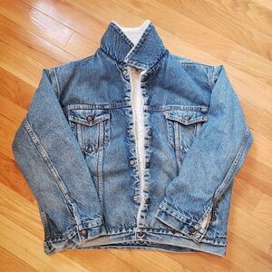 Levis VTG Mens Sherpa Lined Trucker Denim Jacket Size L Blue Chore Coat